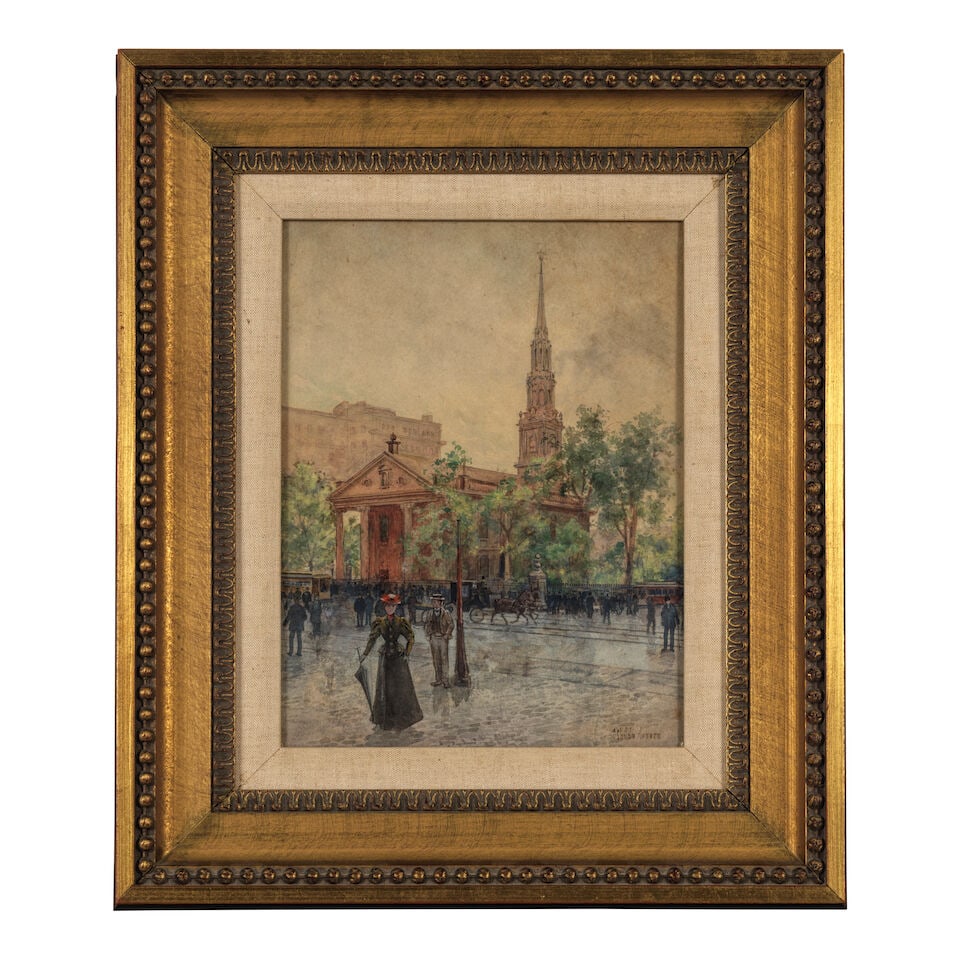 AMERICAN SCHOOL (20th CENTURY) View of Trinity Church in New York 12 7/8 x 10 1/4 in. (32.7 x 26... - 3