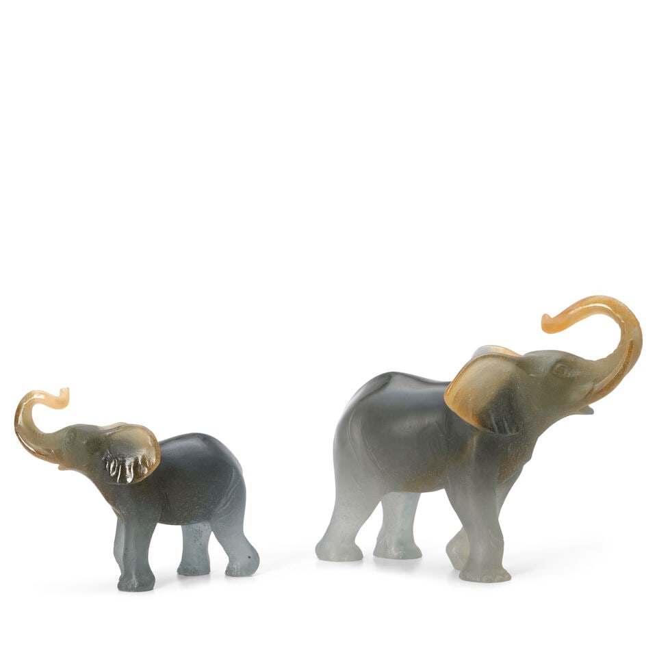 Two Daum Elephant Figures, France, 20th century, - 2