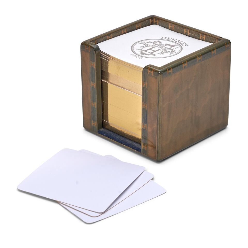 Hermes Memo Pad Holder Set, 20th century,: Hermes Memo Pad Holder Set, 20th century, ht. 3 3/4, wd. 4 1/8, dp. 4 1/8 in. For further information on this lot please visit Bonhams.com For further information about this lot please visit the lot