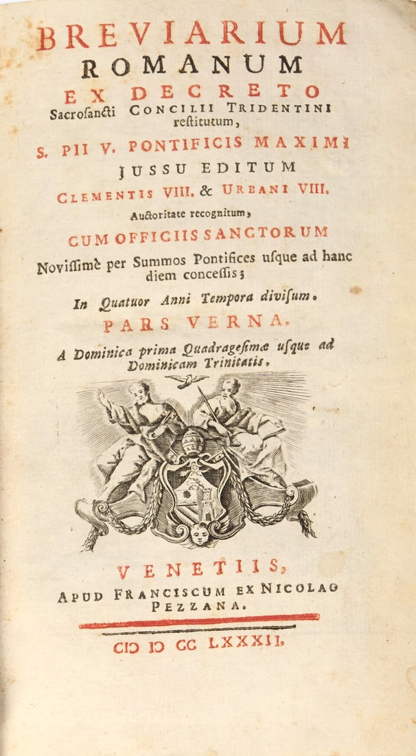 [BREVIARY]. Brevarium Romanum... pars Verna... Venice: Francis Pezzana, 1782 - 2