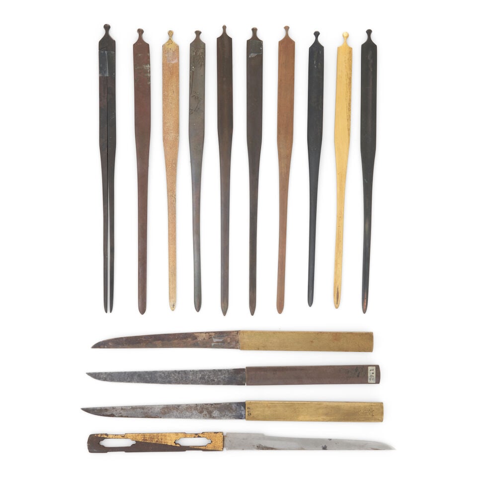 Ten Mixed-Metal Kogai and Four Mixed-Metal Kozuka Japan, late Edo period (1615-1868) or Meiji er... - 2