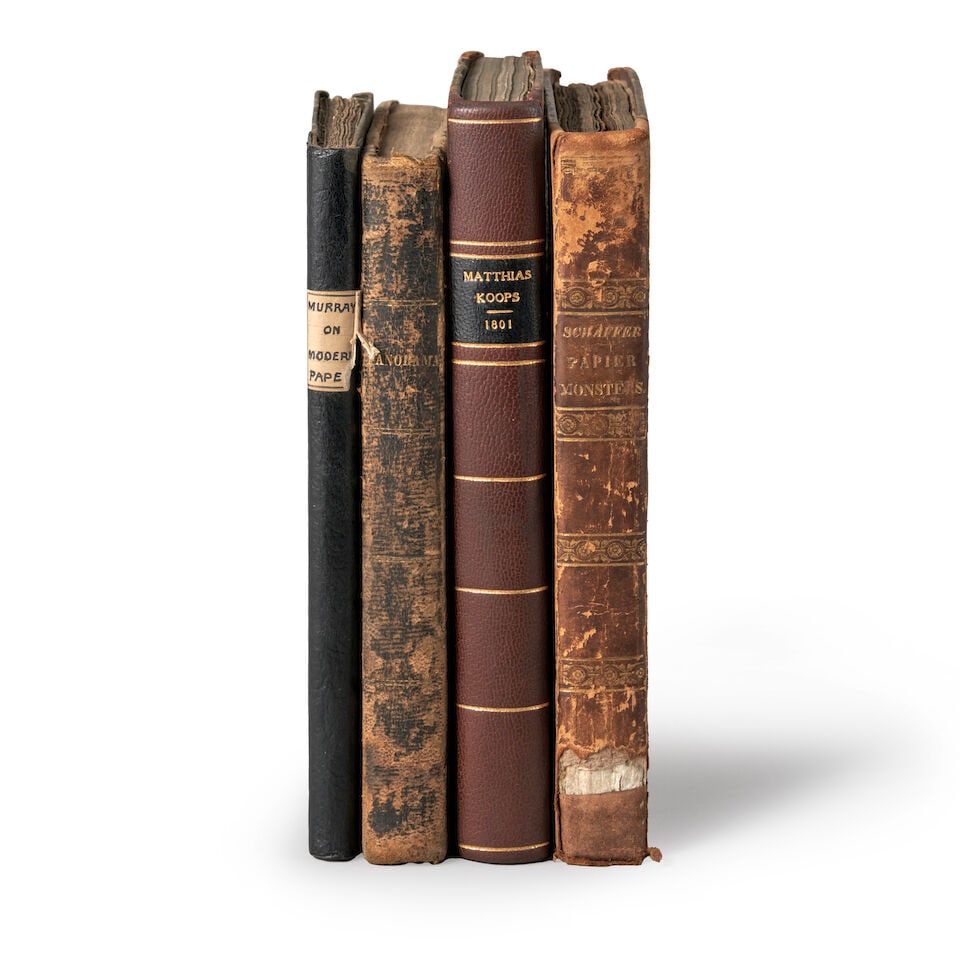 FOUR 18TH/19TH CENTURY WORKS ON PAPER MAKING.: FOUR 18TH/19TH CENTURY WORKS ON PAPER MAKING. Jacob Christiaan Schaffer, Proefnemingen en Monster-Bladen, om Papier te Maaken, Amsterdam, 1770. Matthias Koops, Historical Account of the Substances