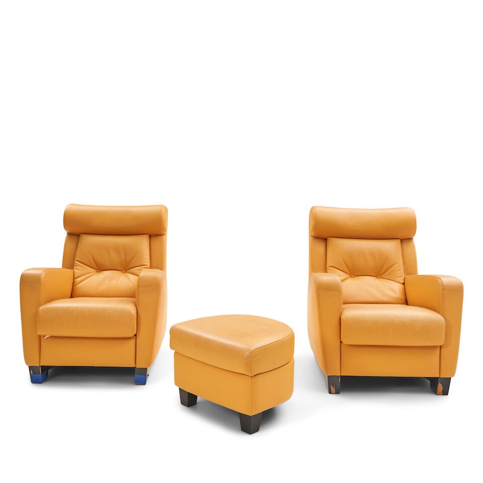 Pair of De Sede Leather Club Chairs with Ottoman, Switzerland, late 20th century, - 2
