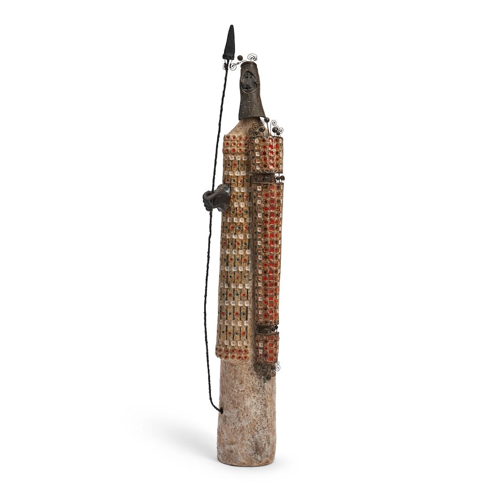 Raphael Giarrusso (1925-1986) For Accolay 'Le Soldat' Sculpture, Accolay, France, dated 1969, gl...: Raphael Giarrusso (1925-1986) For Accolay 'Le Soldat' Sculpture, Accolay, France, dated 1969, glazed ceramic, enamels, metals, incised artist's monogram and '69,' ht. 23 3/4 in. Footnotes: Private Col