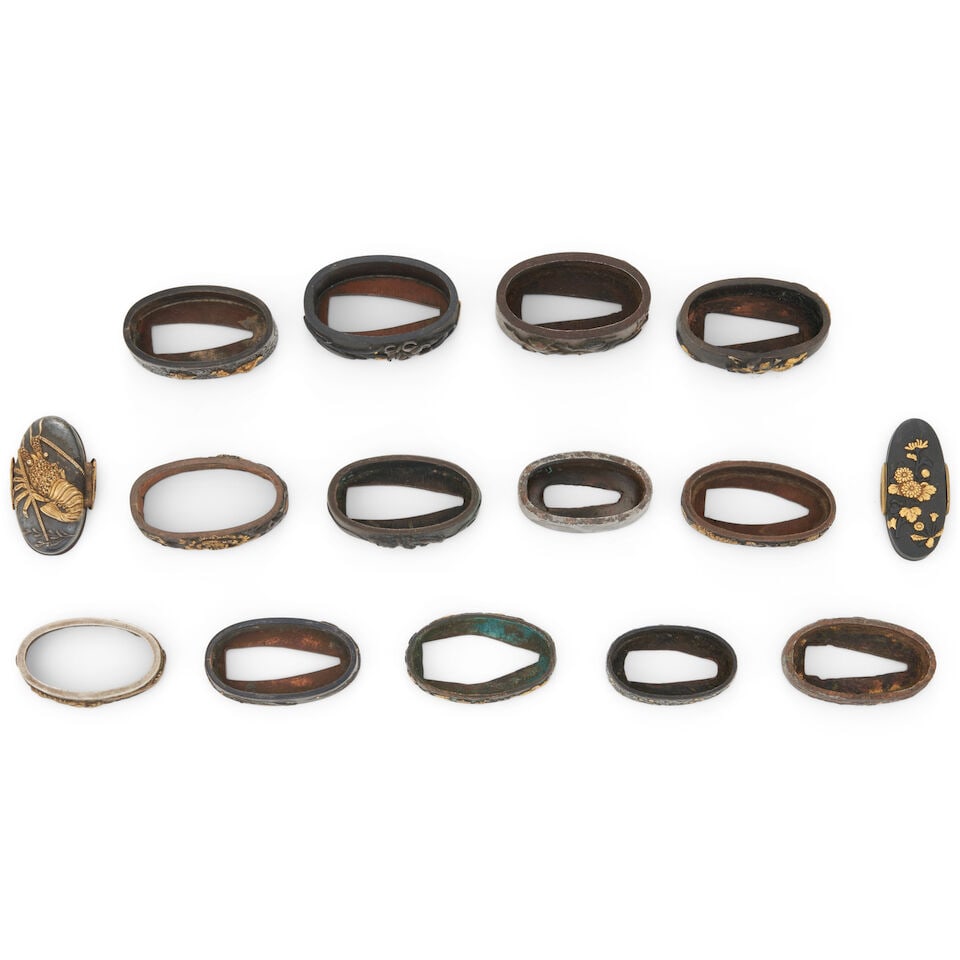 Fifteen Mixed-metal Fuchi and Kashira Japan, late Edo period (1615-1868) or Meiji era (1868-1912... - 2