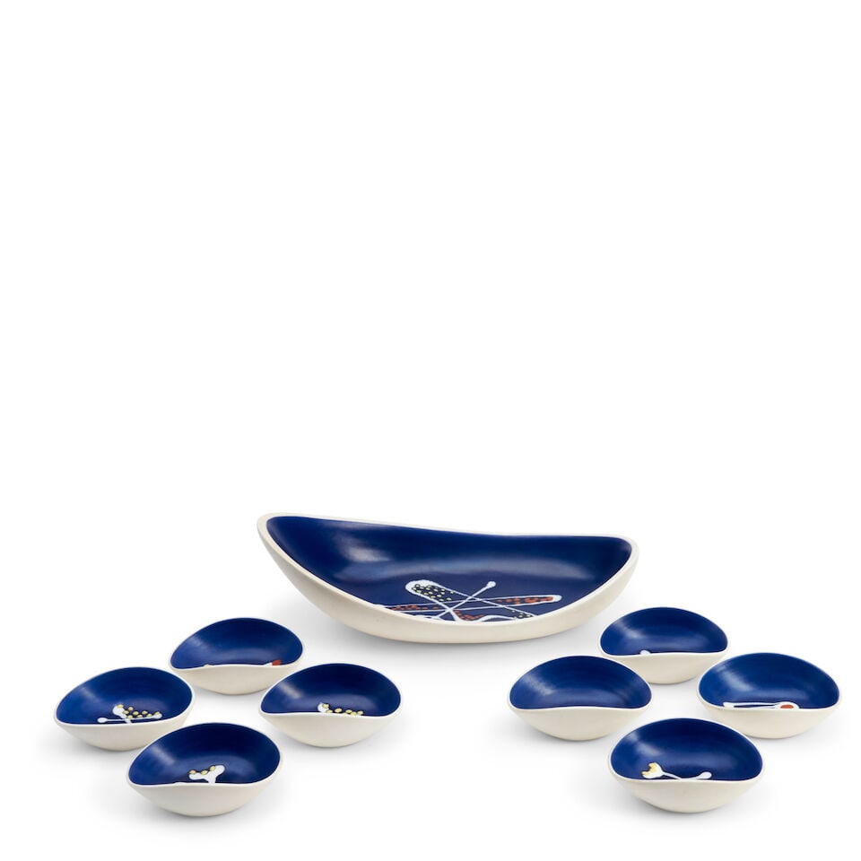 Andre Baud (1903-1986) Serving Dish And Eight Bowls, Vallauris, France, c. 1955, glazed ceramic ... - 3