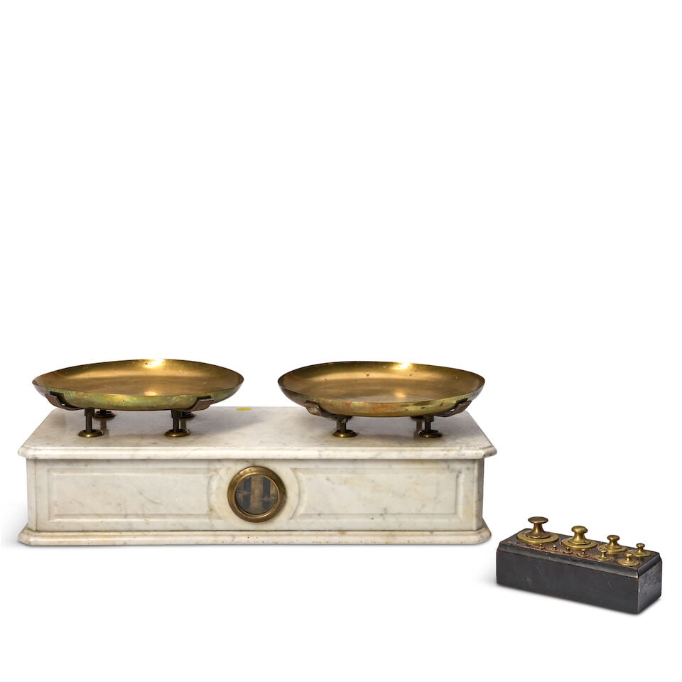 Brass and Marble Balance Scale with Weights (1 of 1)