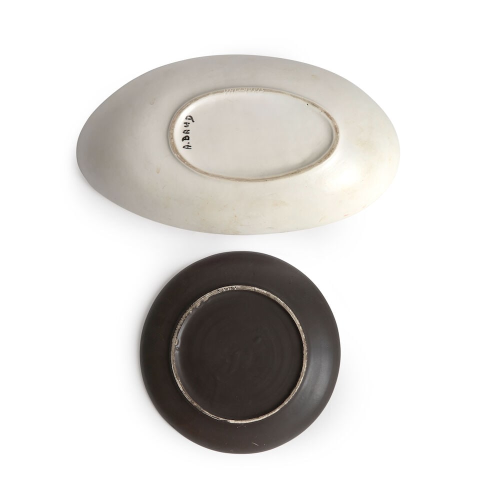 Andre Baud (1903-1986) Plate And Oblong Dish, Vallauris, France, c. 1955, glazed ceramics, the p... - 5