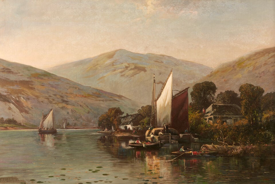 James Thorpe Flaherty (1836-1904) Boats Mooring with Distant Mountains (1 of 4)