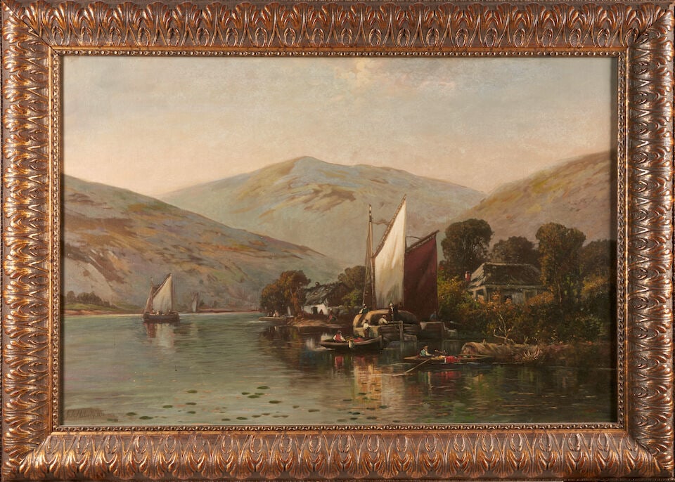 James Thorpe Flaherty (1836-1904) Boats Mooring with Distant Mountains - 4