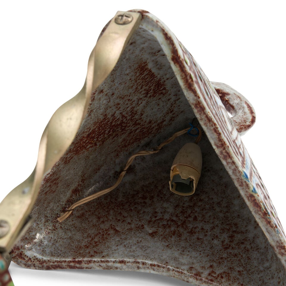 Accolay Lantern, Accolay, France, c. 1955, glazed ceramic, steel, single socket, unmarked, ht. 2... - 2