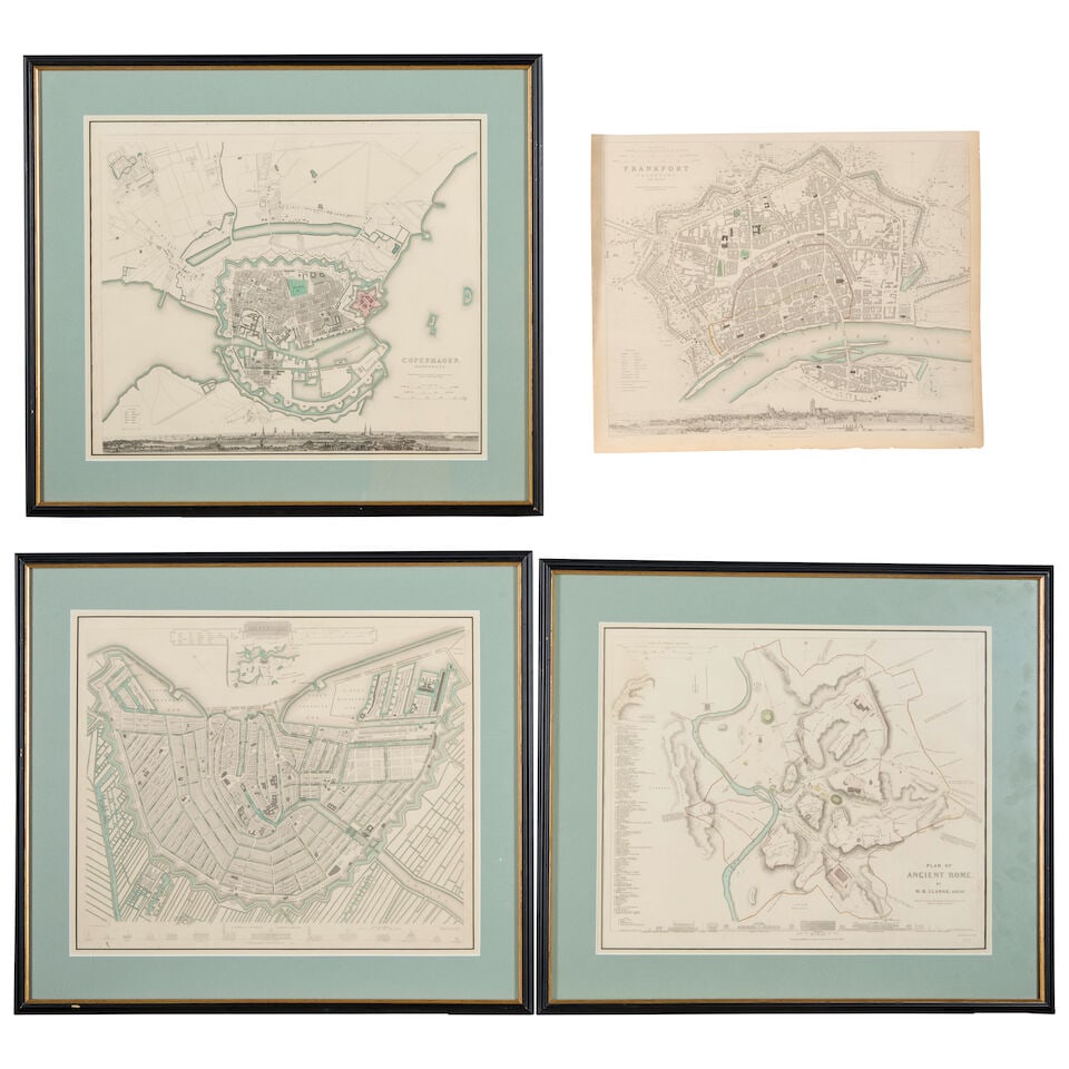 Society for the Diffusion of Useful Knowledge, Four Engraved City Maps of Rome, Amsterdam, Copen...: Society for the Diffusion of Useful Knowledge, Four Engraved City Maps of Rome, Amsterdam, Copenhagen, and Frankfurt, an engraved map of Copenhagen, with hand-coloring, titled 'Copenhagen