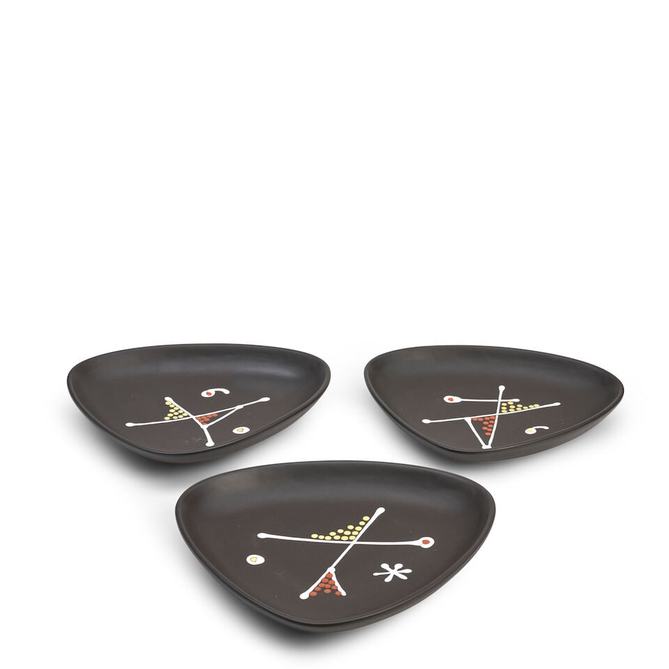 Three Andre Baud (1903-1986) Dishes, Vallauris, France, c. 1950, glazed ceramic with enamel deco... - 2