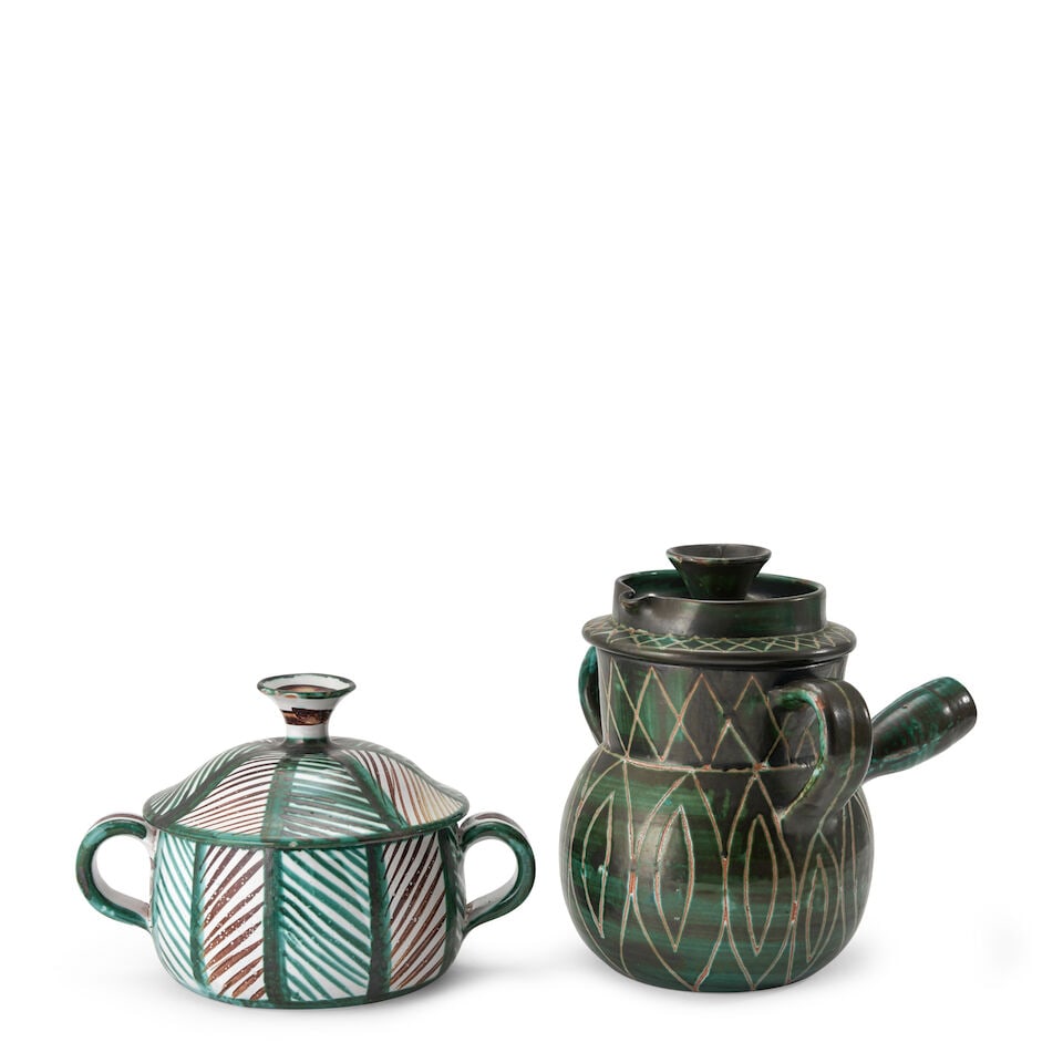 Two Robert Picault (1919-2000) Covered Casseroles, Vallauris, France, c. 1950, glazed earthenwar... (1 of 2)