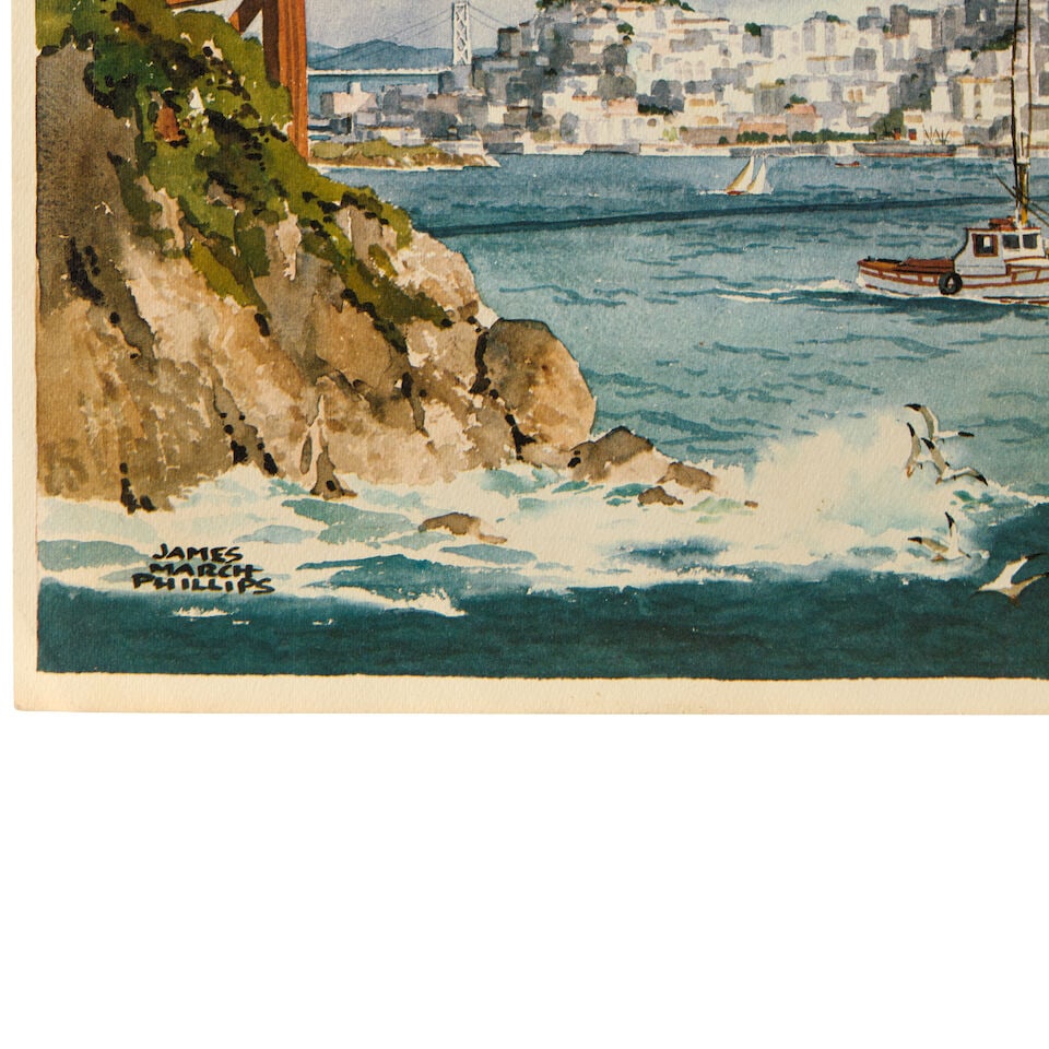 James March Phillips (1913-1981) Golden Gate Bridge sheet size 13 x 15 in. unframed. - 2