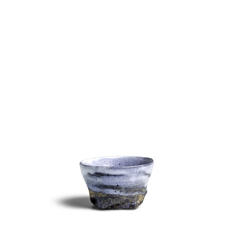 MIHARA KEN 三原研 (B.1958) A Stoneware Funsei ('Powder Blue') Sakazuki (Sake C...: MIHARA KEN 三原研 (B.1958) A Stoneware Funsei ('Powder Blue') Sakazuki (Sake Cup) Heisei era (1989-2019), 2011 The sprightly flared form partly covered in a soft, opaque bluish‑