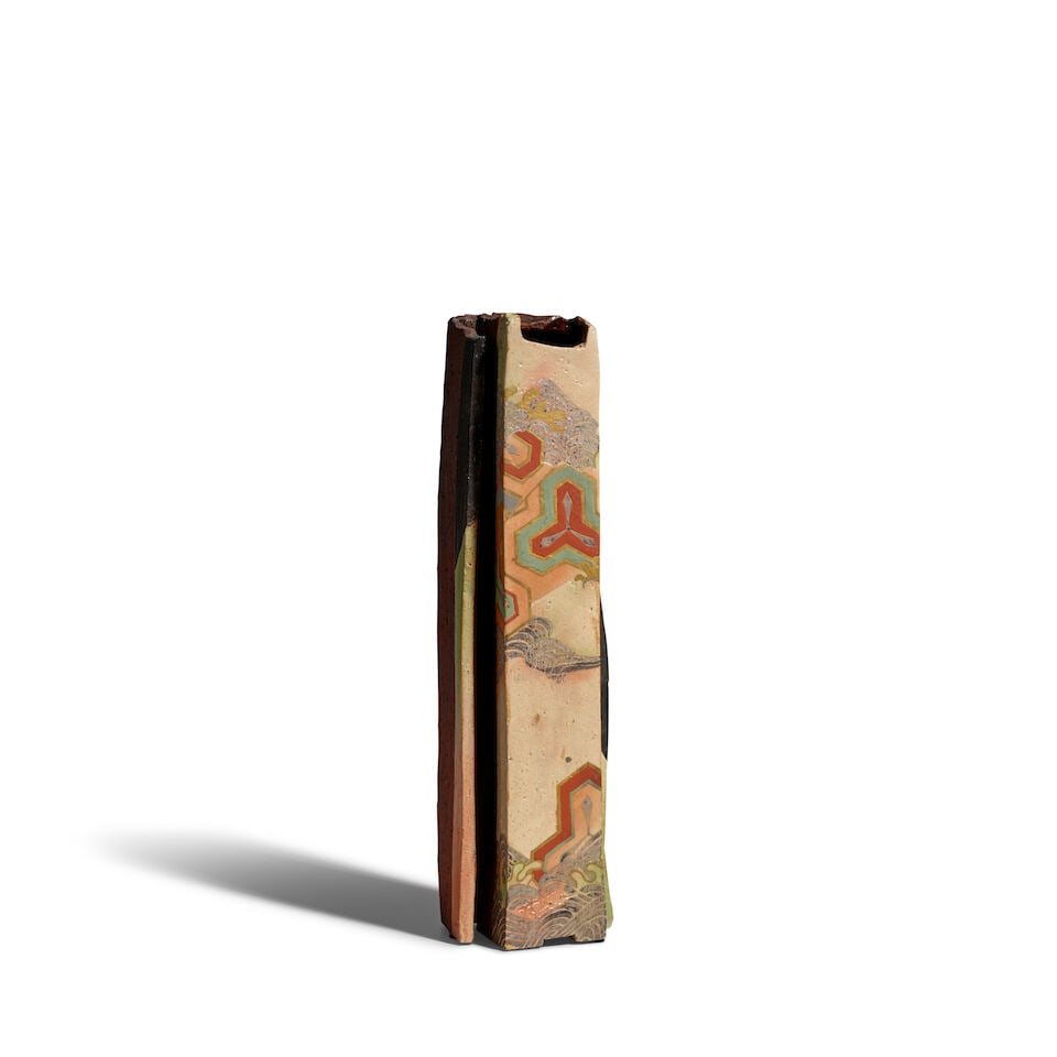 NAKAMURA TAKUO 中村卓夫 (B.1945) A Two-Part Columnar Stoneware Hanaire (...: NAKAMURA TAKUO 中村卓夫 (B.1945) A Two-Part Columnar Stoneware Hanaire (Flower Container) Heisei era (1989-2019), 2004 Formed as two separate interlocking parts, one a complete