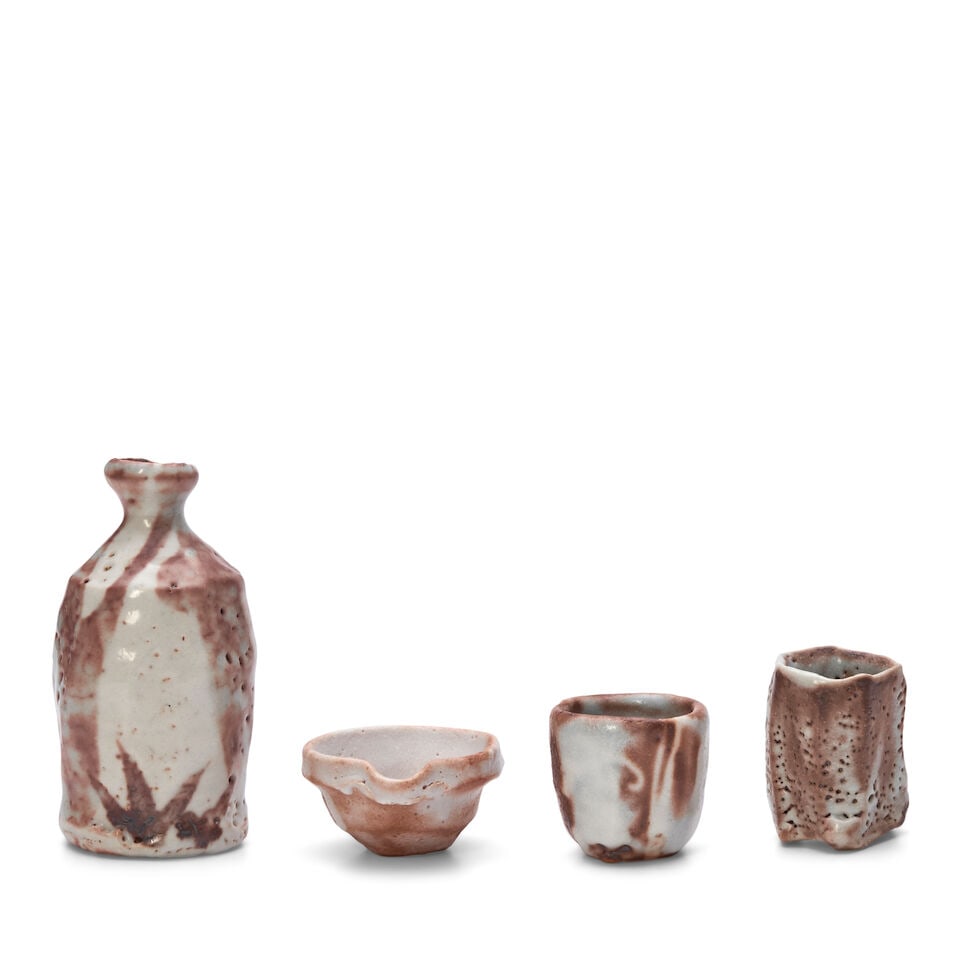 HIGASHIDA SHIGEMASA 東田茂正 (B.1955) A Set of Shino-Style Tokkuri (Sake... (1 of 3)