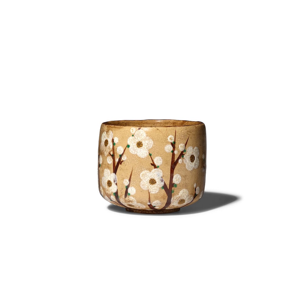 AFTER OGATA KENZAN 尾形乾山 (1663-1743) A Stoneware Tea Bowl Edo period ...: AFTER OGATA KENZAN 尾形乾山 (1663-1743) A Stoneware Tea Bowl Edo period (1615-1868) or Meiji era (1868-1912), 19th century Chawan of hanzutsu (half-cylindrical) form, with moti