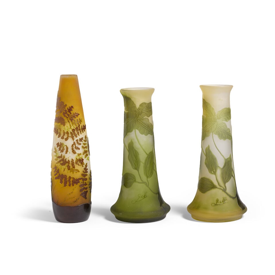 ÉMILE GALLÉ (1846-1904) Group of Three Vasescirca 1900comprising two Clematis vases an... (1 of 2)