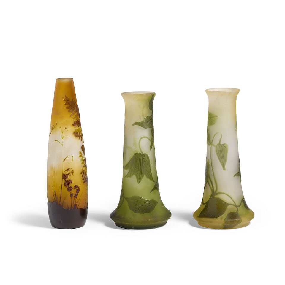 ÉMILE GALLÉ (1846-1904) Group of Three Vasescirca 1900comprising two Clematis vases an... - 2