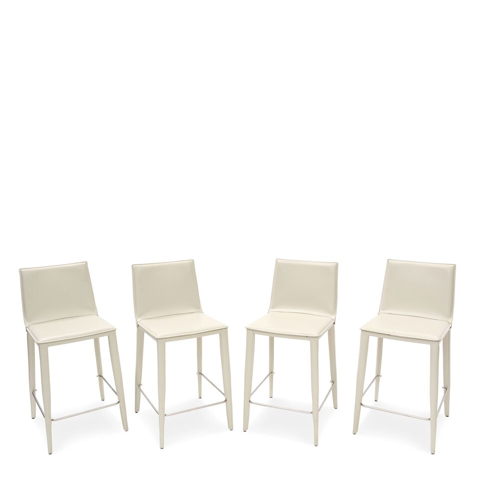 G. E R. FAUCIGLIETTI (ESTABLISHED 1986) Set of Four Bella B Bar Stoolsfor Frag, stitched leather...: G. E R. FAUCIGLIETTI (ESTABLISHED 1986) Set of Four Bella B Bar Stools for Frag, stitched leather, steel, with Frag stamp and tag on underside of each height of each 38in (96.5cm); width 17 1/4in (43.