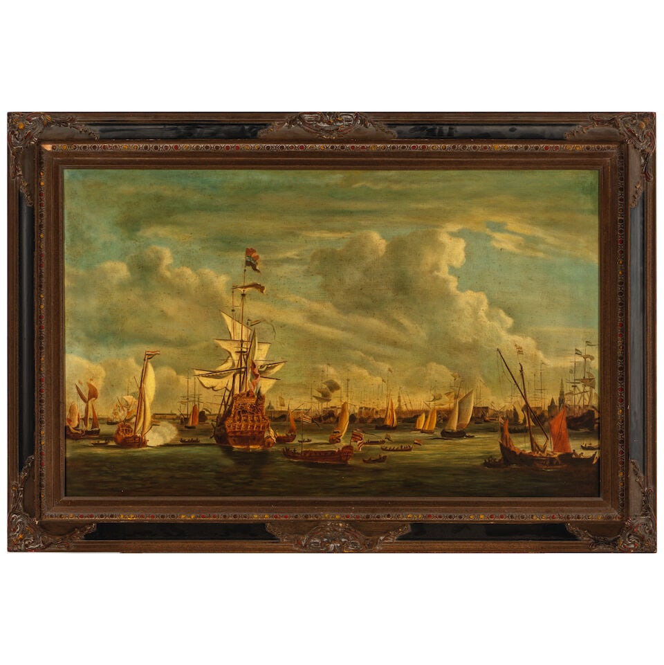 After Willem van de Velde the Younger, 20th Century The 'Gouden Leeuw' on the IJ at Amsterdam 24... - 2