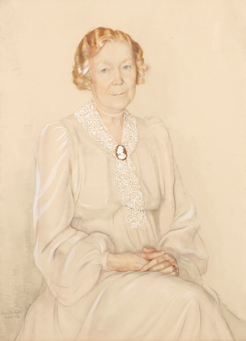 Boris Chaliapin (Russian/American, 1904-1979) A portrait of Louise Jameson Heusner of Detroit 37...: Boris Chaliapin (Russian/American, 1904-1979) A portrait of Louise Jameson Heusner of Detroit signed in Latin, dated '1938' and inscribed 'Detroit' (lower left) graphite, watercolor and gouache on