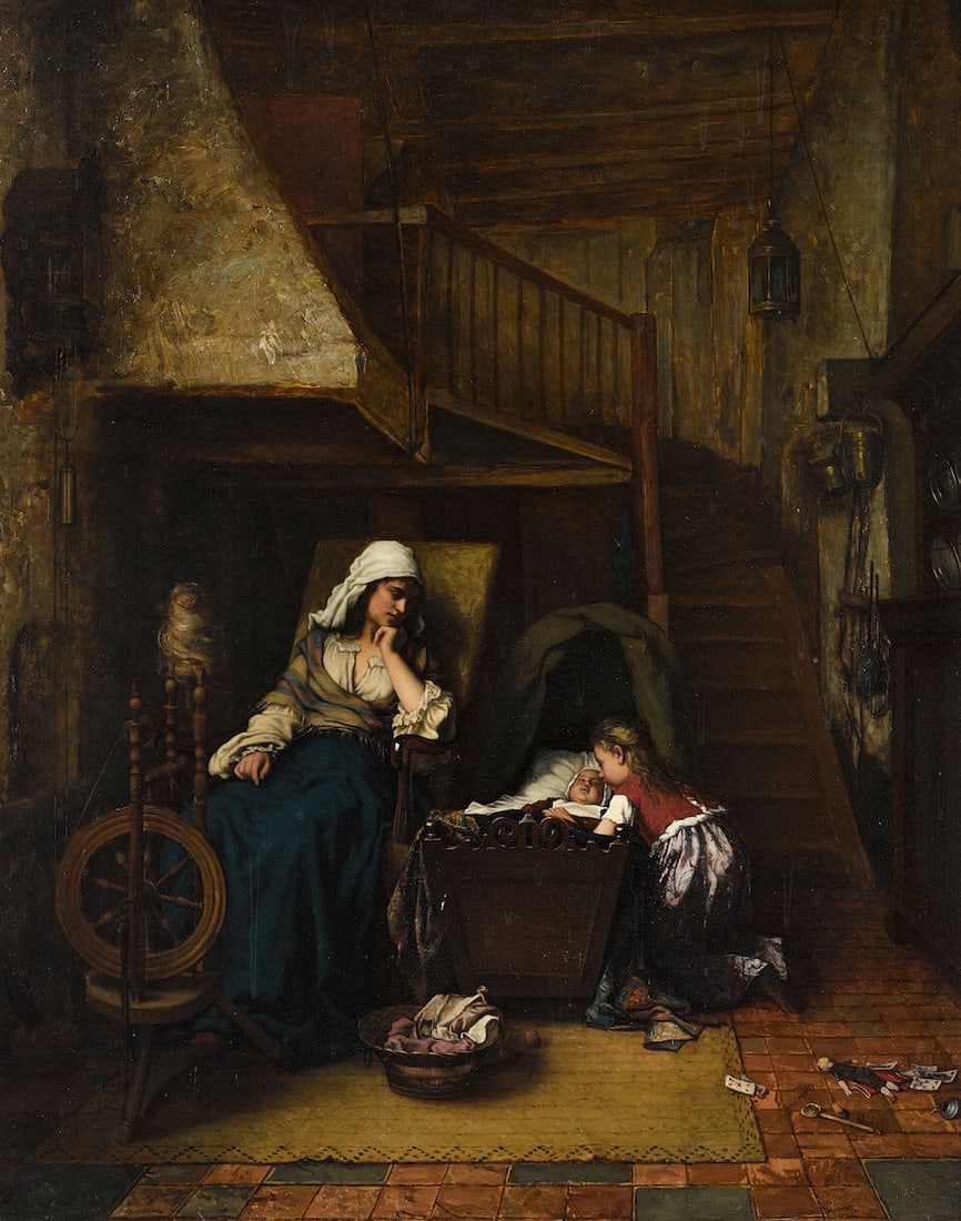 Josse Impens (Belgian, 1840-1905) Mother's helper 30 x 24 in. (76.2 x 61cm): Josse Impens (Belgian, 1840-1905) Mother's helper signed and dated 'J. Impens 73' (lower left) oil on panel 30 x 24 in. (76.2 x 61cm) Footnotes: Provenance Collection of Arthur Warren Kincade,
