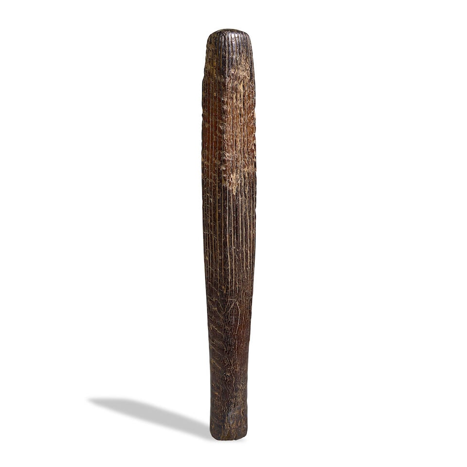 Superb Tapa Beater, Fijian: Superb Tapa Beater, Fijian Wood Length 14 1/2in (37cm) Provenance English Private Collection Finely hand carved in classic form with tapering handle and four beating sides with linear grooves;