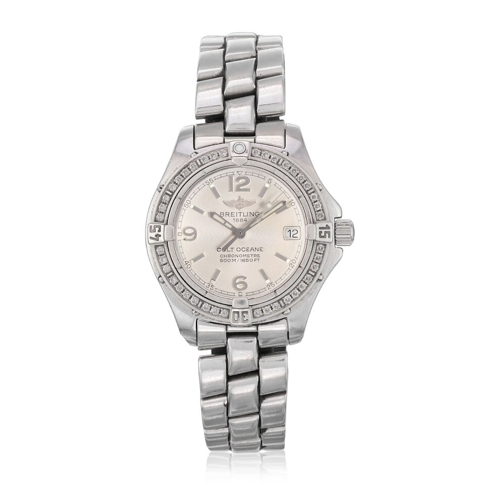 Breitling. A lady's stainless steel diamond-set quartz calendar bracelet watch Colt Oceane, Ref:... (1 of 3)