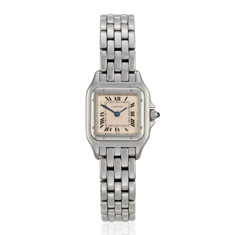 Cartier. A lady's stainless steel quartz bracelet watch Panthère , Ref: 1320, Purchased 21...: Cartier. A lady's stainless steel quartz bracelet watch Model: Panthère Reference: 1320 Date: Purchased 21st July 1997 Movement: 4-jewel Cal.157 quartz Dial: Cream Case: Brushed and polished