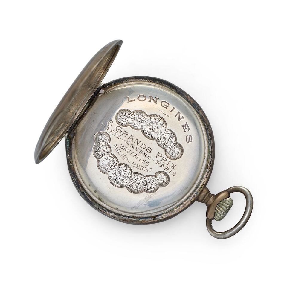 Longines. A silver keyless wind open face pocket watch Circa 1900 - 2