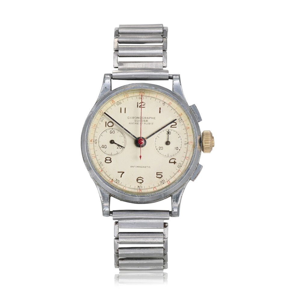 Chronographe Suisse. A stainless steel and chrome plated manual wind chronograph bracelet watch ... (1 of 3)
