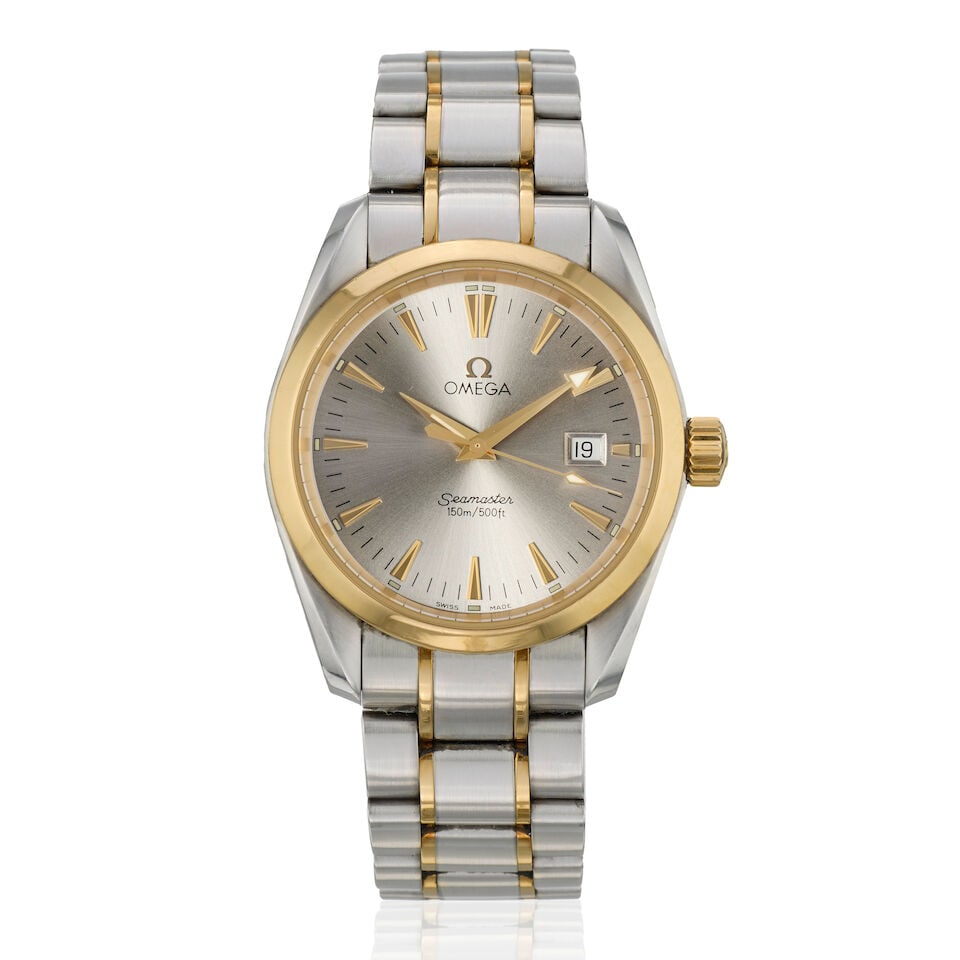 Omega. A stainless steel and gold quartz calendar bracelet watch Seamaster Aqua Terra, Purchase... (1 of 3)