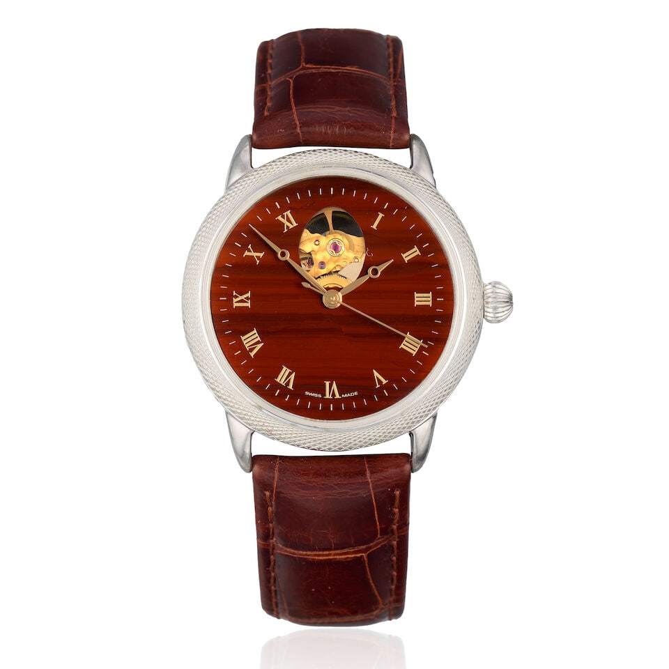 Theo Fabergé. A Limited Edition silver automatic wristwatch St Petersburg Collection, No.1...: Theo Fabergé. A Limited Edition silver automatic wristwatch Model: St Petersburg Collection, No.18 of 25 Reference: 302 Date: Circa 2013 Movement: Jewelled automatic Dial: Wooden Case: Polished