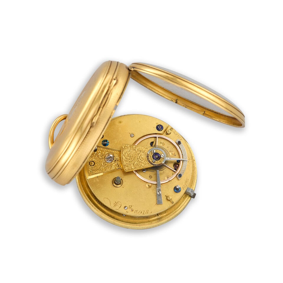 An 18K gold key wind open face pocket watch London Hallmark for 1870 - 4