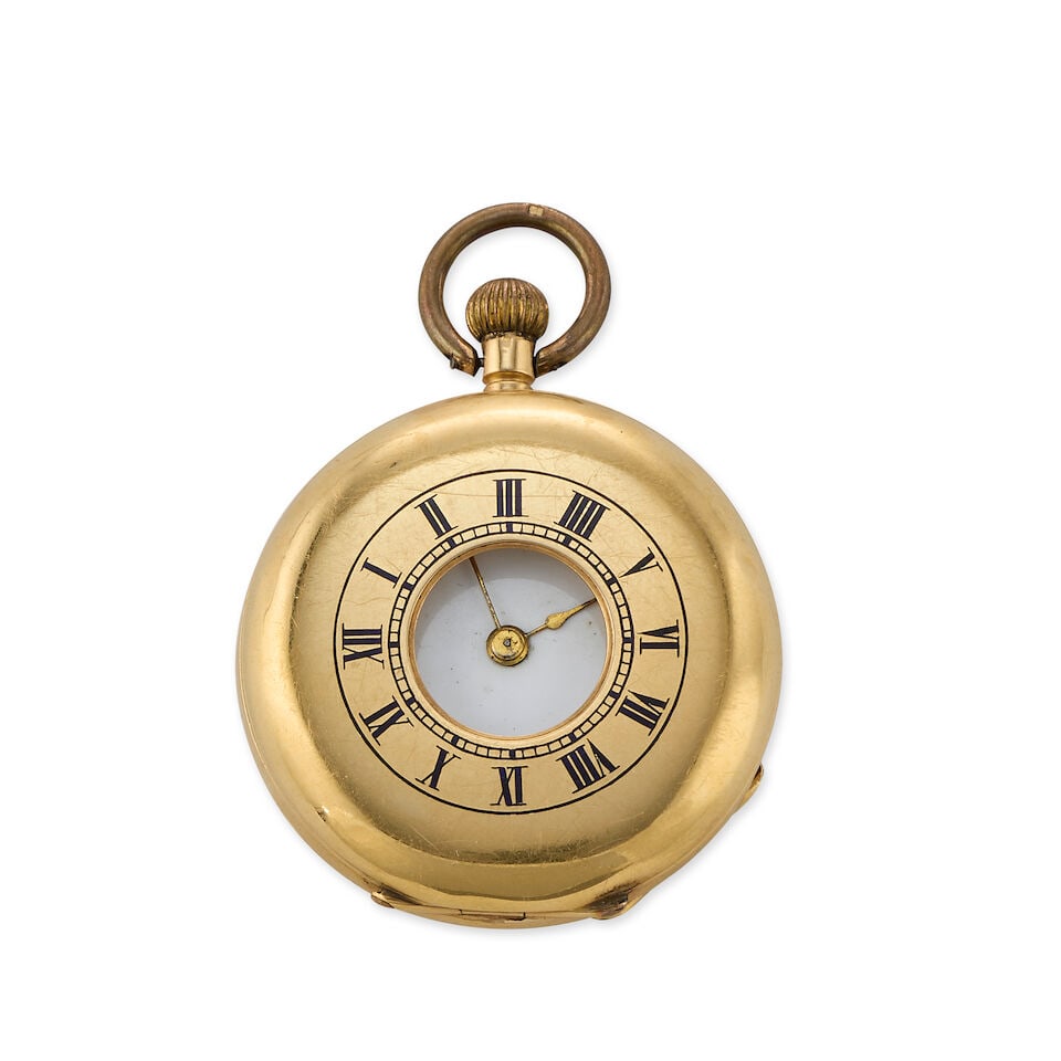 A small 18K gold keyless wind half hunter pocket watch Circa 1890 - 3