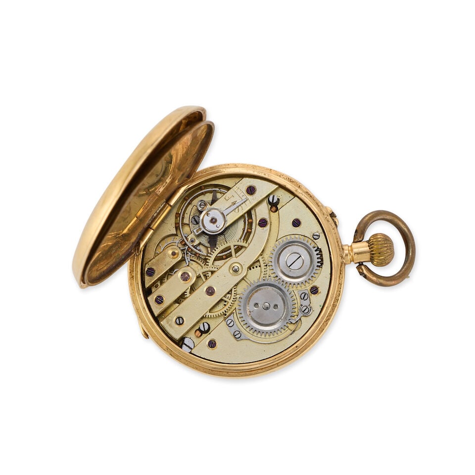 A small 18K gold keyless wind half hunter pocket watch Circa 1890 - 4