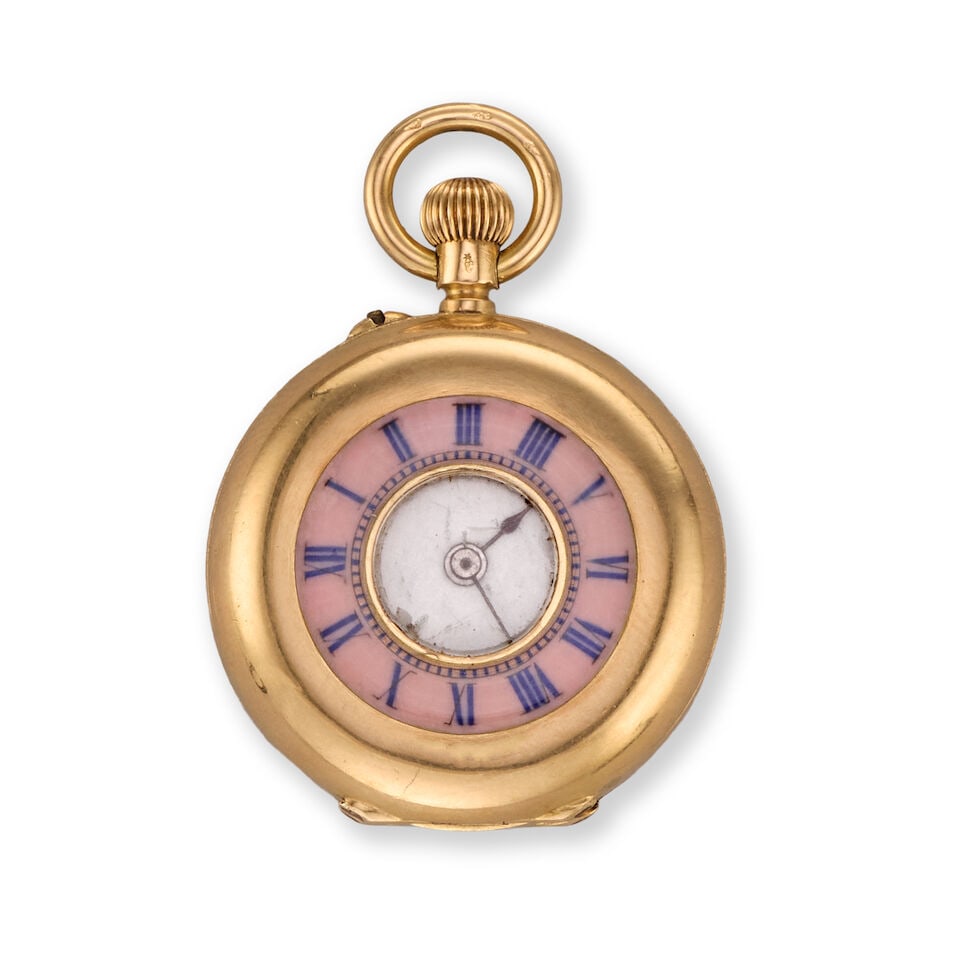 An 18K gold key wind half hunter pocket watch with later continental gold bangle Circa 1900 - 2