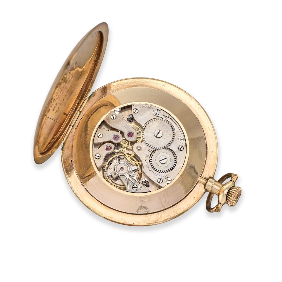 A gold plated keyless wind open face pocket watch with 1913 George V Sovereign and chain Circa ... - 3