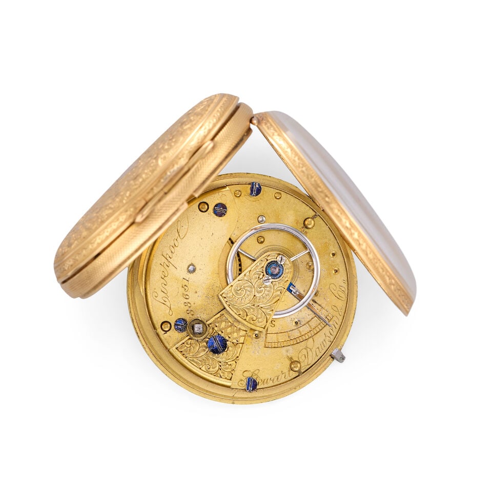 Stewart Dawson & Co., Liverpool. An 18K gold key wind open face pocket watch Birmingham Hallmark... - 3