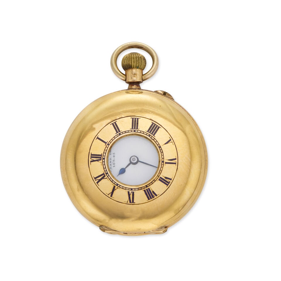 S Smith & Son, 9 Strand, London. An 18K gold keyless wind half hunter pocket watch London Hallma... - 2