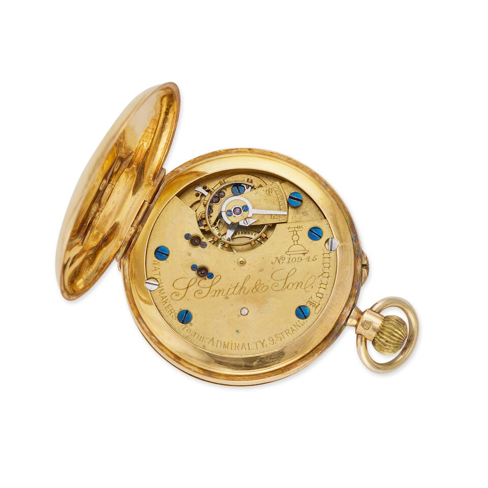 S Smith & Son, 9 Strand, London. An 18K gold keyless wind half hunter pocket watch London Hallma... - 4