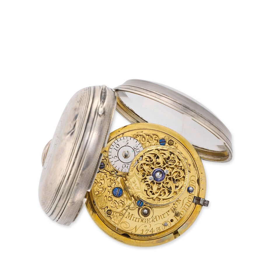 Mudge and Dutton. A silver open face key wind pocket watch London Hallmark for 1875 - 4