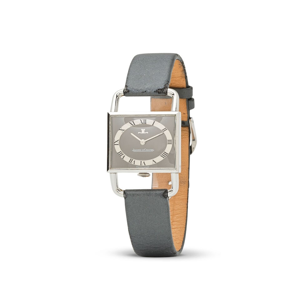 Jaeger-LeCoultre. A stainless steel manual wind rectangular wristwatch with stirrup form lugs Ja...: Jaeger-LeCoultre. A stainless steel manual wind rectangular wristwatch with stirrup form lugs Jaeger-LeCoultre. Montre bracelet rectangulaire en acier avec anses en étrier mouvement mécaniqu