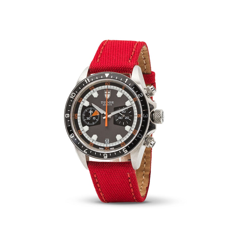 Tudor. A stainless steel automatic calendar chronograph bracelet watch Tudor. Chronographe brace...: Tudor. A stainless steel automatic calendar chronograph bracelet watch Tudor. Chronographe bracelet en acier avec date mouvement automatique Model: Heritage Chrono Reference: 70330N Date: Circa 2018 M