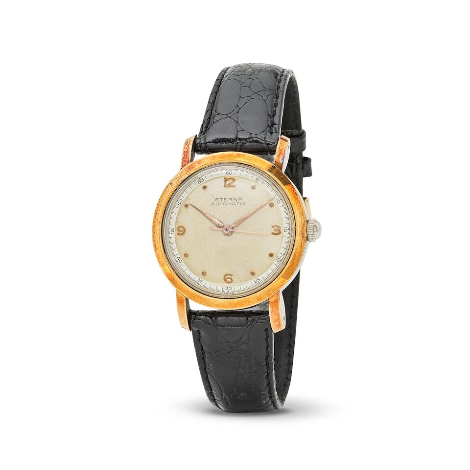 Eterna. A steel and gold plated automatic wristwatch Eterna. Montre bracelet en plaqué or e...: Eterna. A steel and gold plated automatic wristwatch Eterna. Montre bracelet en plaqué or et acier mouvement automatique Date: Circa 1940 Movement: Jewelled Cal.1159H bumper automatic, No.3193729