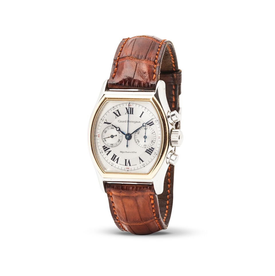 Girard-Perregaux. A stainless steel and gold automatic chronograph wristwatch Girard-Perregaux. ...: Girard-Perregaux. A stainless steel and gold automatic chronograph wristwatch Girard-Perregaux. Chronographe bracelet en plaqué or et acier mouvement mécanique Model: Richeville Reference: 2