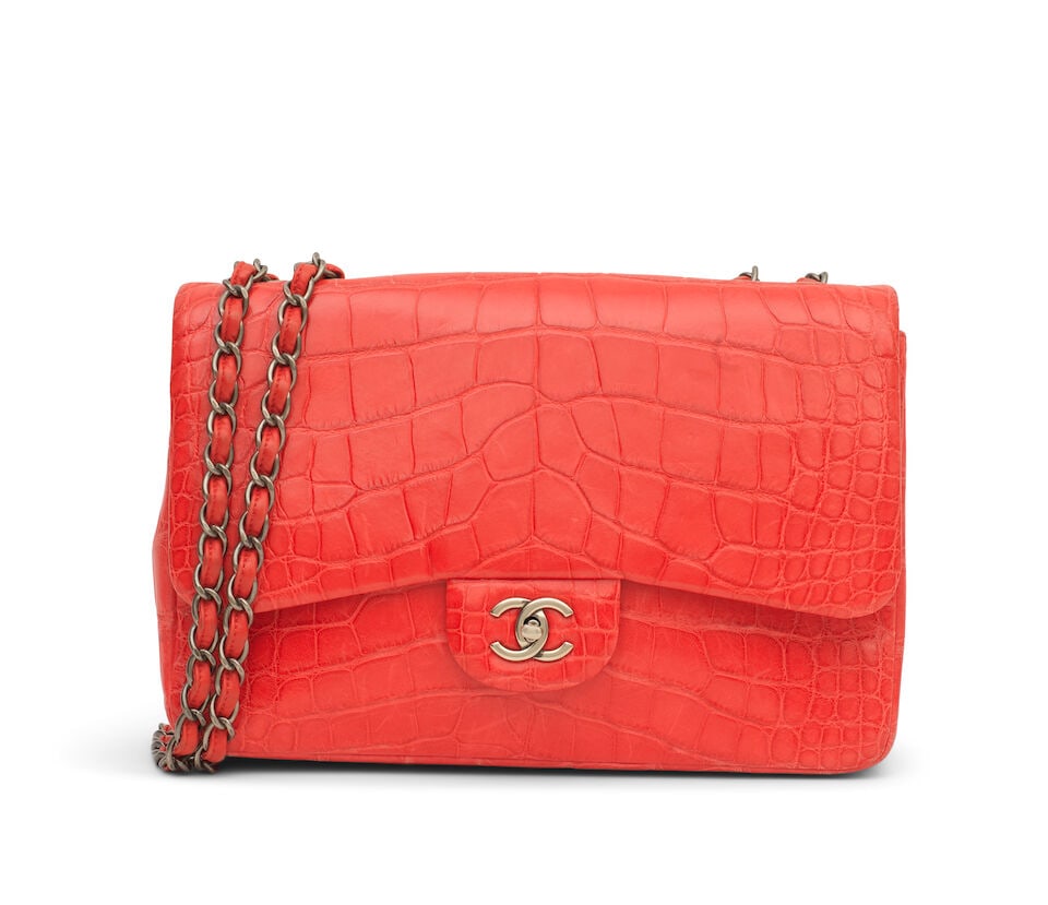 Chanel: a Matte Poppy Red Alligator Jumbo Single Flap Bag 2009-10 (includes serial sticker, auth... (1 of 3)